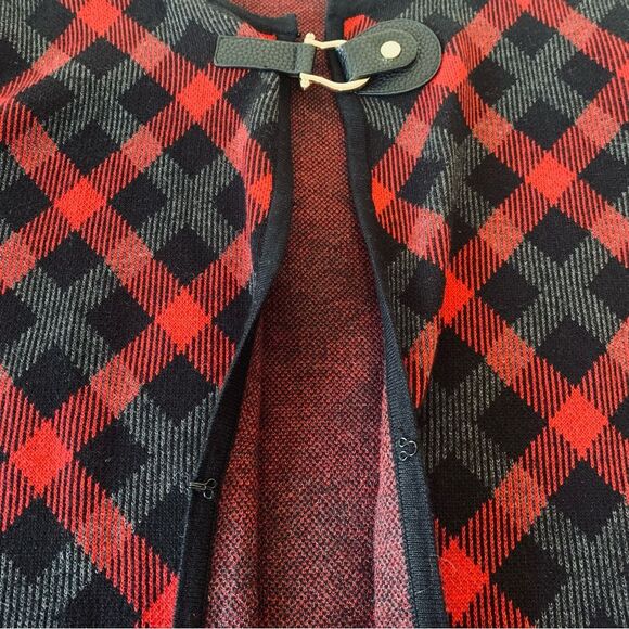 Red/Black Duster Cardigan Diagonal Plaid Long Sleeve Size M Classic Elegant - Picture 6 of 10
